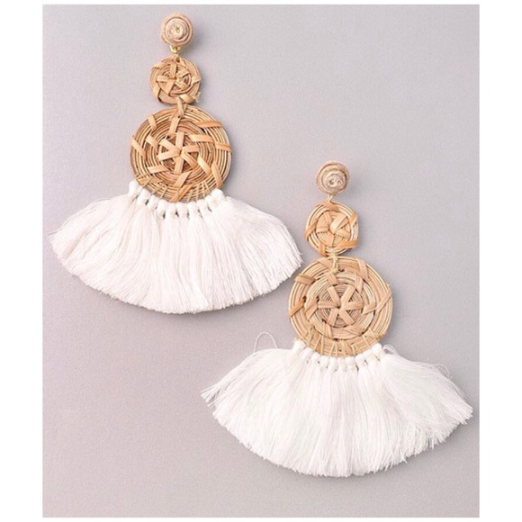 Jewelry - Boho Ivory Natural Woven Tassel Fringe Earrings
